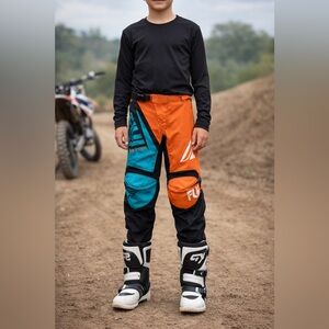 Fly Racing F-16 Youth 26 Motocross Pants Boys Medium Orange Teal MX ATV
